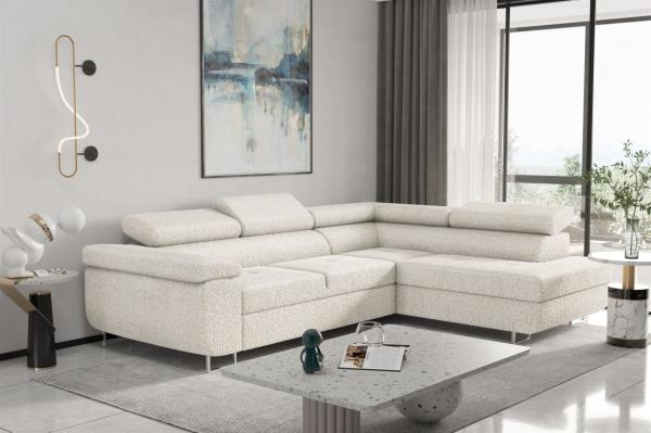 Couchgarnitur JADE Stoff Beige mit Schlaffunktion Ottomane Rechts