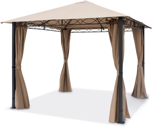 Gartenpavillon 3x3m wasserdicht PREMIUM Pavillon mit 4 Seitenteilen Gartenzelt ca. 220g/m² Dachplane in taupe Partyzelt