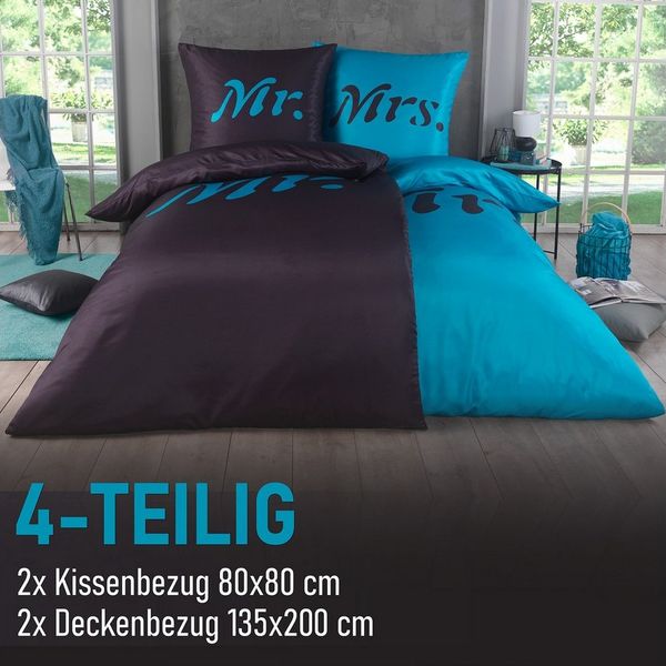Kuscheli Partnerbettwäsche 2x 135x200 + 2x 80x80 cm atmungsaktiver Bettbezug, Partner Bettwäsche, Mikrofaser, 4 teilig, Für Allergiker geeignet, pflegeleicht, angenehm weicher Stoff