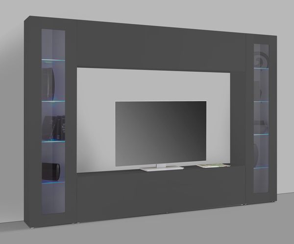 Wohnwand >Benevent< (4-teilig) in Anthrazit matt - 260x180x30 (BxHxT)