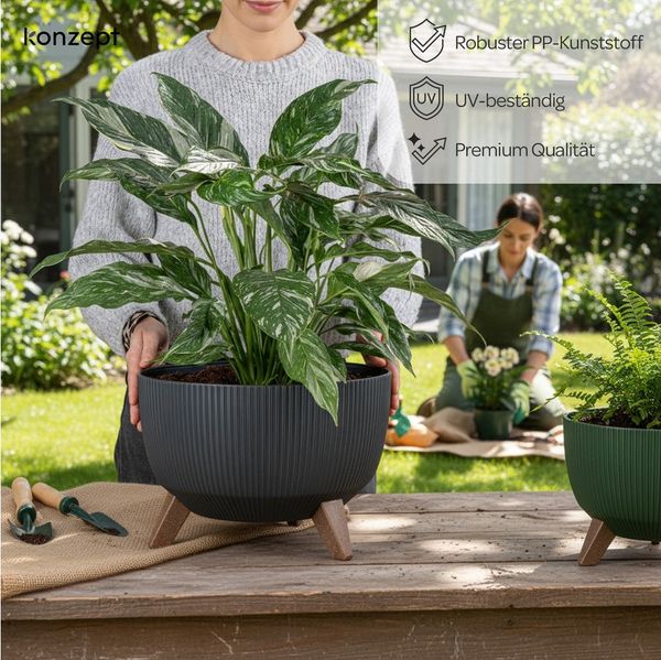 KONZEPT Blumentopf mit Füßen – großer Blumenkübel aus Kunststoff, runde Pflanzschale, 40 oder 47cm, modern & wetterfest, für Innen und Außen