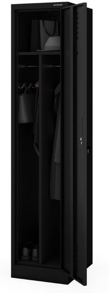 Umkleideschrank Spind KACPER - 1 Abteil, Etikettenhalter Lüftungsschlitze | Umkleidespind Metall Schließfachschrank Garderobenspind, 180x40x50cm Schwarz