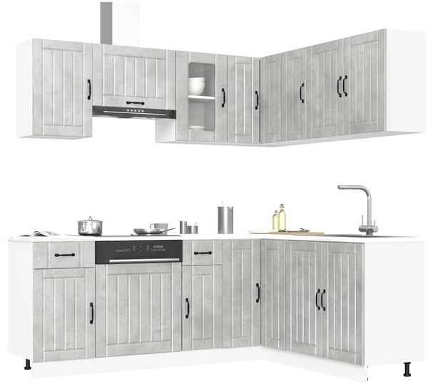 vidaXL 11-tlg. Küchenschrank-Set Kalmar Betongrau Holzwerkstoff 3314945