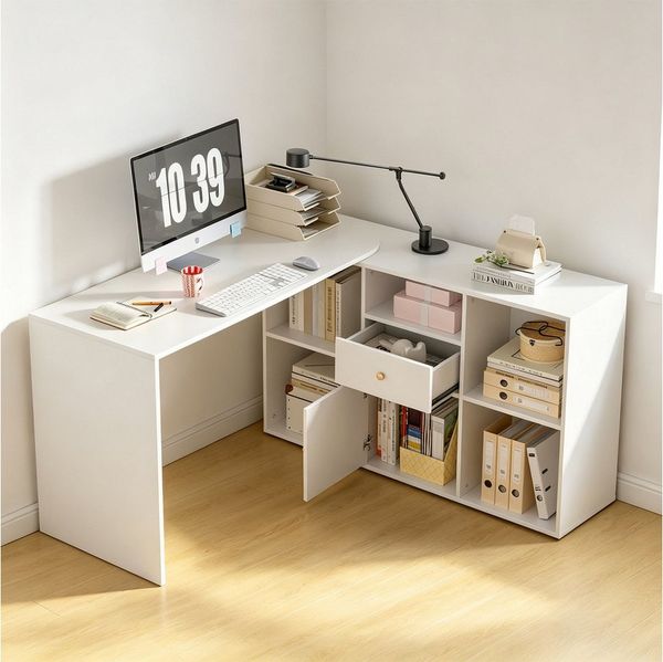 TWSOUL Eckschreibtisch L-förmiger Schreibtisch/Sideboard, viel Stauraum, beidseitig montierb, 120*120*73cm, Schminktisch Gaming-Tisch mit Schubladen und Fächern