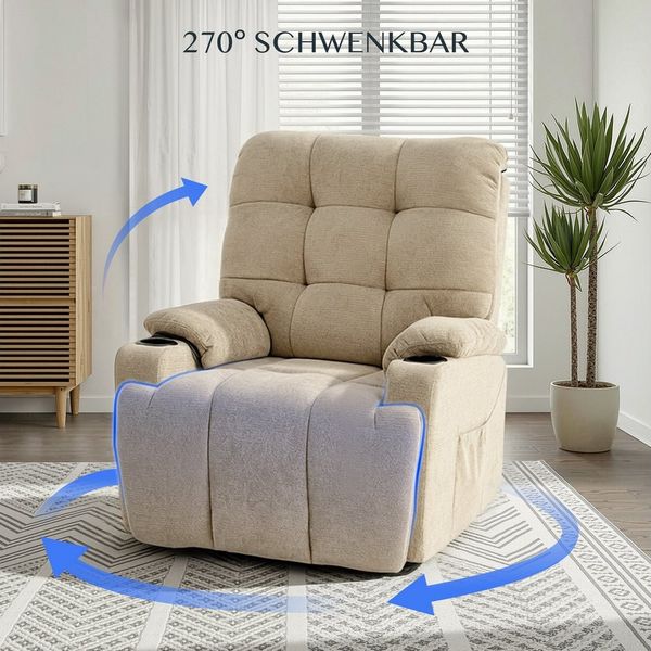 FLEXISPOT Relaxsessel Elektrischer Schaukelsessel, Massagesessel, Fernsehsessel,360°drehbar (mit Heiz- und Liegefunktion, 8-Punkt-Massage, USB-/Type-C-Ansclhluss, 2 Seitentaschen, 2 integrierte Getränkehalter, 105°-165° verstellbar), belastbar bis 200 ...