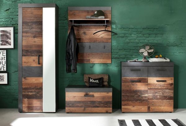 INOSIGN Garderoben-Set Ilana, (Set, 4-St), Garderobenmöbel im modernen Industrial Style mit antikfarbenen Griffen