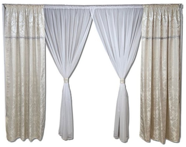 Gardinen by Justyna Verdunkelungsvorhang Vorhang Schal Set Creme Weiß (6 St), Kräuselband, blickdicht, Polyester, Blickdicht,Verdunkelung,Verdunkelt,Kräuselband,Store Bild 4