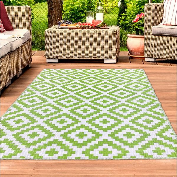 TeppichHome24 Outdoorteppich Innen- und Außenbereich Teppich wendbar in grün weiß, Rechteckig, Höhe: 5 mm