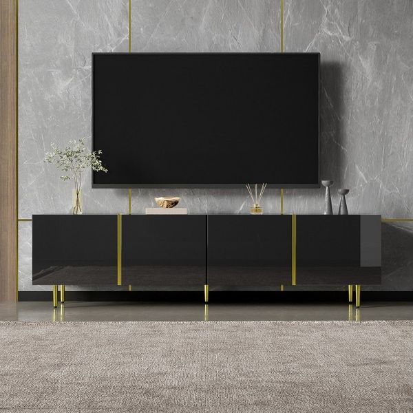 REDOM Lowboard Wohnzimmerschrank TV-Schrank mit 4 Türen (Fernsehtisch,TV-Ständer mit Soft-Close-Scharniere, 1 St, viel Stauraum), mit Hochglanz-Oberfläche, Pflegeleichte