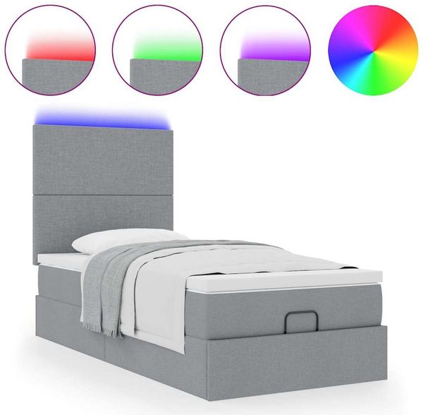 vidaXL Ottoman-Bett mit Matratze & LEDs Hellgrau 90x190 cm Stoff 3313885 Bild 5