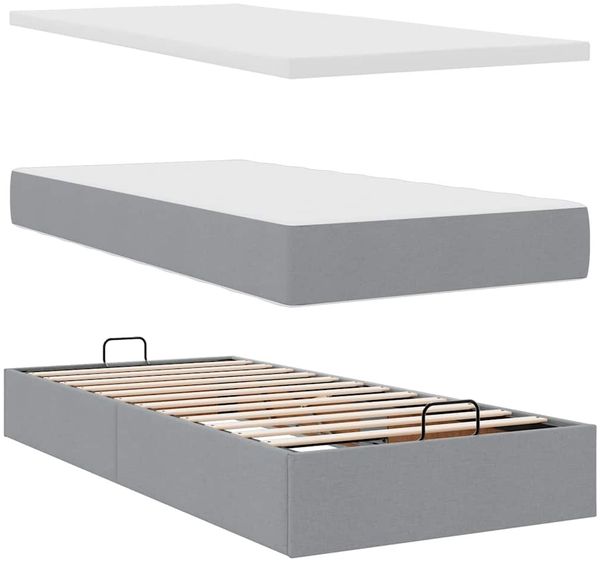 vidaXL Ottoman-Bett mit Matratze & LEDs Hellgrau 90x190 cm Stoff 3313885 Bild 9