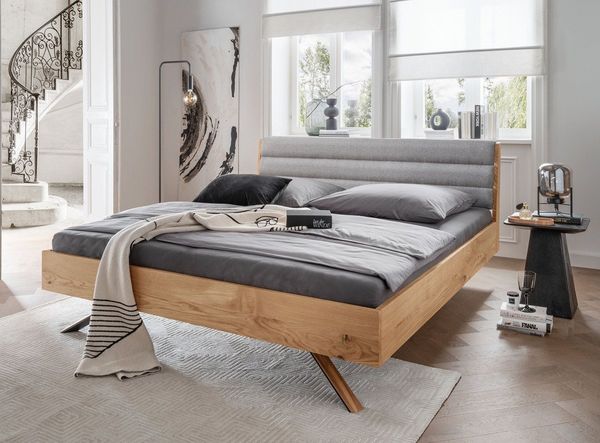 Doppelbett 180x200cm 'Combo II' Wildeiche geölt Polsterkopfteil