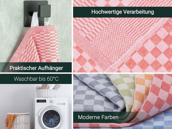 ZOLLNER 5er Set Geschirrtücher Baumwolle in 46x70 cm - super saugstarke und robuste Küchentücher – waschbar bis 60°C – in rot kariert - Gastronomiequalität - Oeko Tex® Zertifiziert