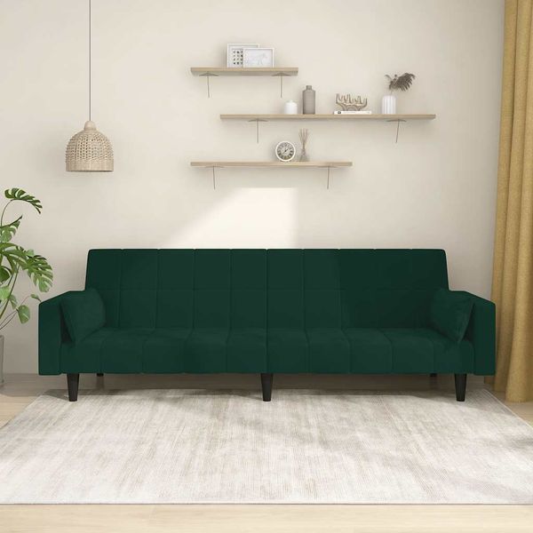 vidaXL Schlafsofa 2-Sitzer mit 2 Kissen Dunkelgrün Samt 375849