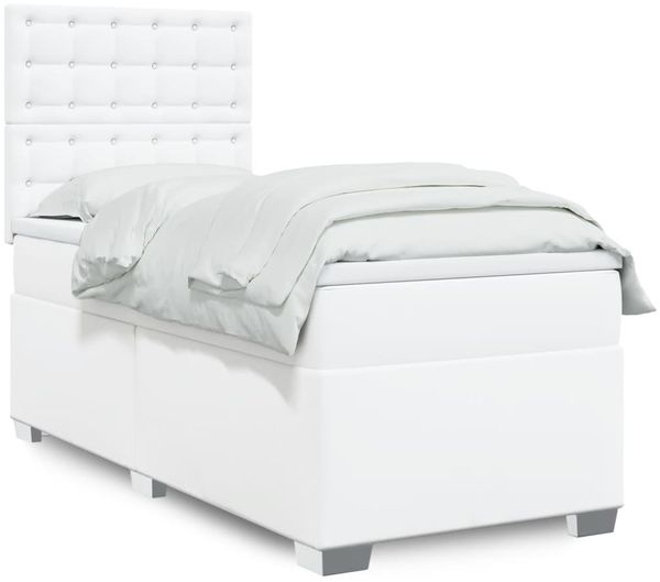 vidaXL Boxspringbett mit Matratze Weiß 100x200 cm Kunstleder 3293009