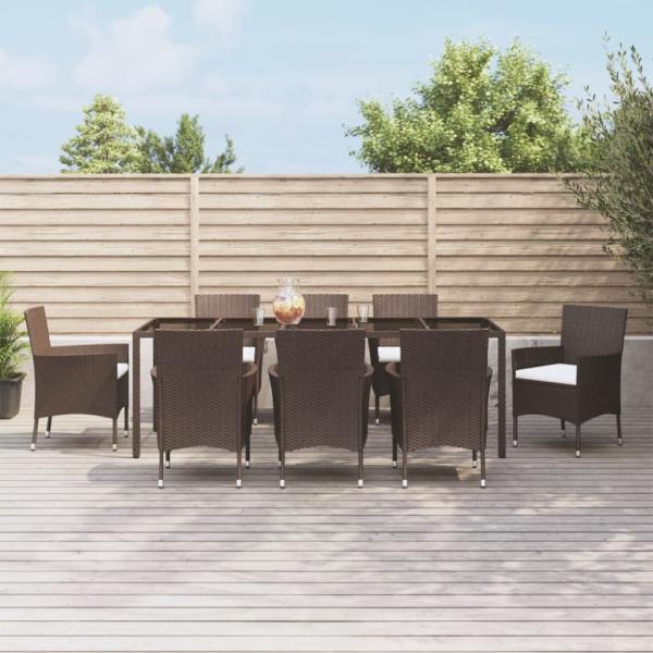 vidaXL 9-tlg. Garten-Essgruppe mit Kissen Braun Poly Rattan 3187314