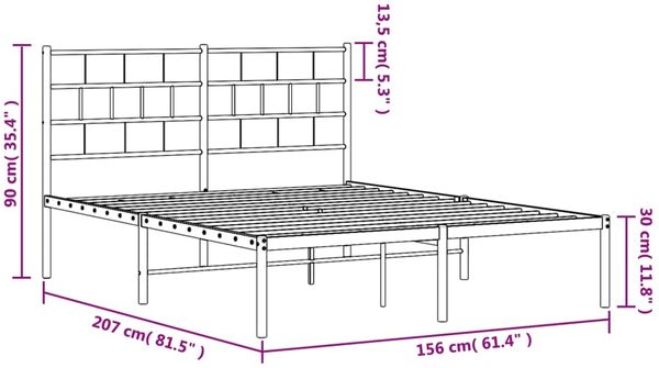 vidaXL Bettgestell mit Kopfteil, Metall, Weiß, 150x200 cm Bild 9