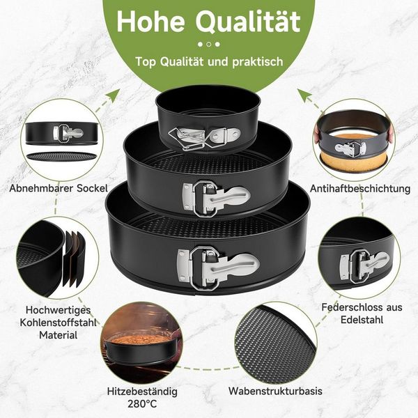 OSTWOLKE Springform 4-teiliges Springform Set Ø18/24/26/28cm runde Backformen Kuchenform