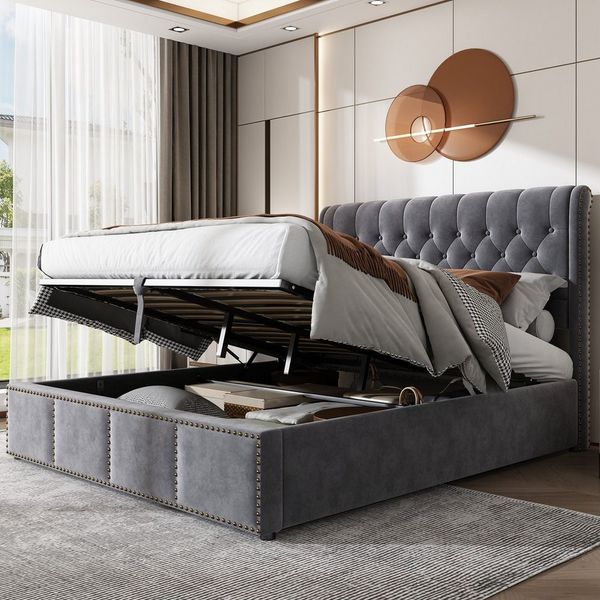 STILVORA Polsterbett 180x200 Bettgestell Funktionsbett Jugendbett mit Stauraum,Samt, grau