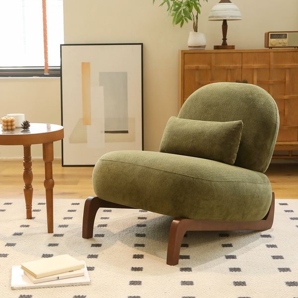 LVHOM Sessel Velvet Glamour mit Holzgestell, Loungesessel mit Kissen, Polstersessel für Wohnzimmer & Schlafzimmer, Skandi-Design, Grün