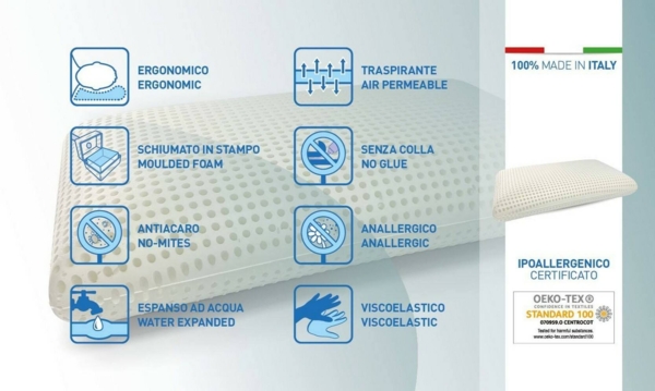 Dmora Set mit 4 Kopfkissen Alloro, Bettkissen, Ergonomisches Produkt, Schlafzimmerkissen, Made in Italy, 70x39 h10 cm, Weiß Bild 4