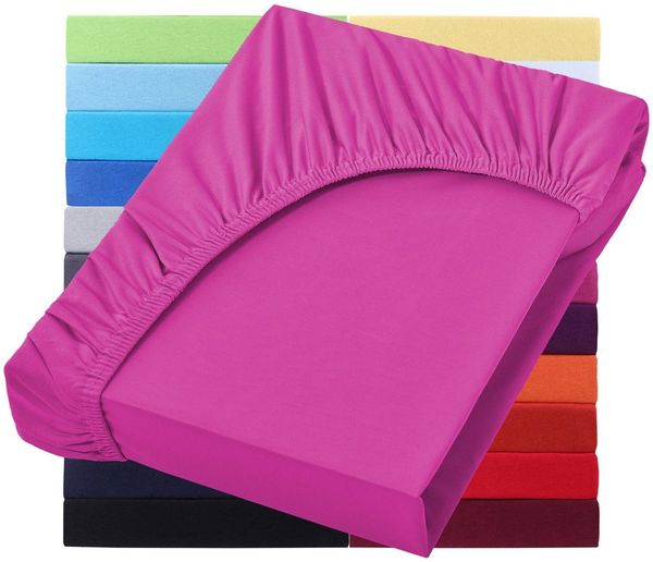 NatureMark Spannbettlaken Jersey Basic Spannbetttuch, 100% Baumwolle, Gummizug: rundum, (1 Stück), in vielen Größen und Farben, bis 25cm Steghöhe, 90x200cm, Pink