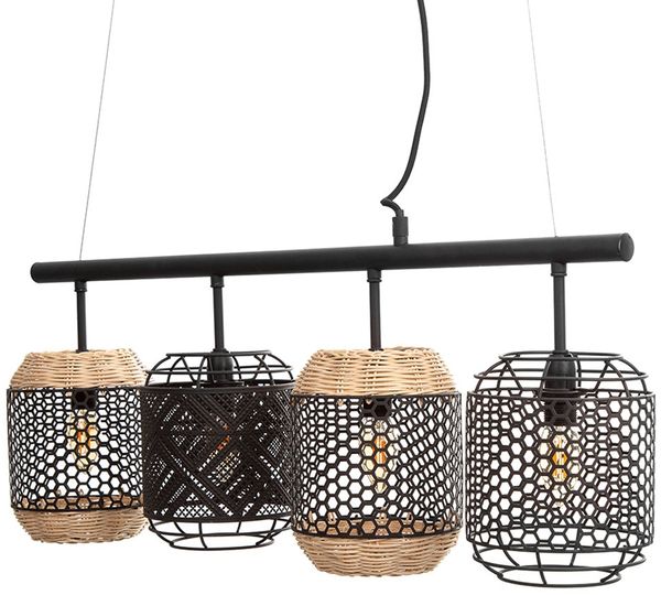 Hängeleuchte, Rattan, Käfig schwarz, L 74 cm Bild 7