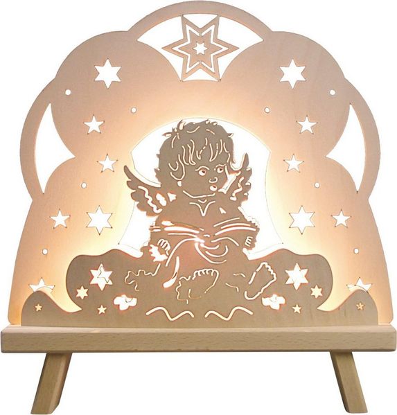 Weigla Lichterbogen Engel in Wolke, Dekoleuchte aus Holz, NATUR, Made in Germany (1-tlg), Erzgebirge garantiert, Weihnachtsdeko Innen, Weihnachtsbeleuchtung