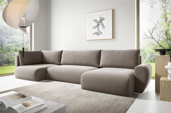 Wohnlandschaft Schlafsofa GALAN Stoff Poso Beige Ottomane Rechts
