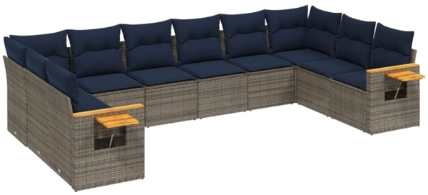 vidaXL 10-tlg. Garten-Sofagarnitur mit Kissen Grau Poly Rattan 3227167