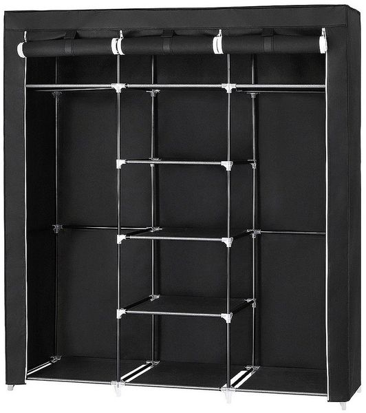 JEOBEST Stoffschrank Kleiderschrank Stoffschrank Stabil mit 2 Kleiderstange & Ablagen für Kleiderablage Schlafzimmer Ankleidezimmer(Schwarz)
