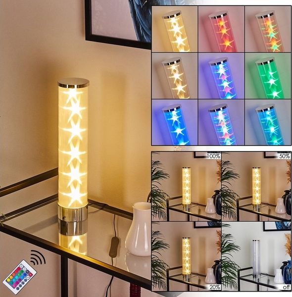 hofstein Tischleuchte »Bagno« aus Metall in chrom, Farbwechsler, dimmbar mit Fernbedienung, 3000 Kelvin, 1xLED 1, 5 Watt (inklusive),mit Farbwechsler, An-/Ausschalter am Kabel