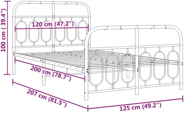 vidaXL Bettgestell mit Kopf- und Fußteil Metall Schwarz 120x200 cm 377133 Bild 8
