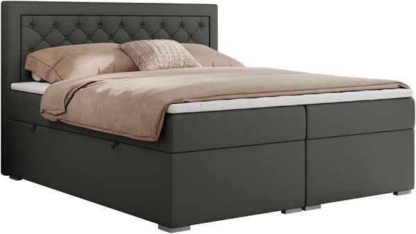 Boxspringbett, Modern Bett mit Multipocket-Matratze und zwei Bettkästen - JASIR - 160 x 200 cm - Dunkelgrau Kunstleder - H3 Bild 3