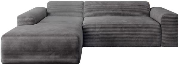 Juskys Sofa Vals Links mit POSO Stoff - L-Form Couch für Wohnzimmer - Ecksofa modern, bequem, klein - Eckcouch Sitzer - Cordsofa Dunkelgrau