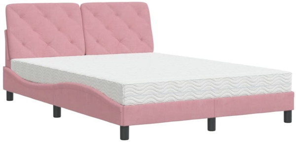 vidaXL Bett mit Matratze Rosa 120x200 cm Samt 3208651