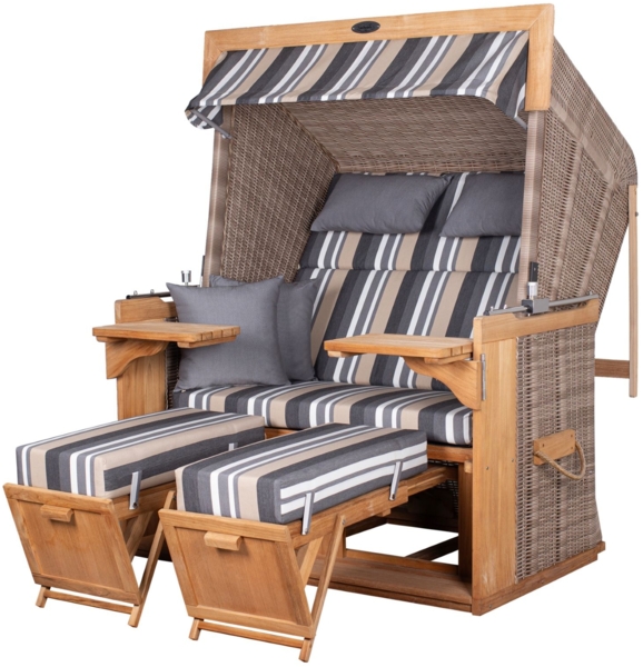 Strandkorb deVries PURE® Friesland Sylt XL - PE white kubu - Dessin 158 - inkl. Schutzhülle