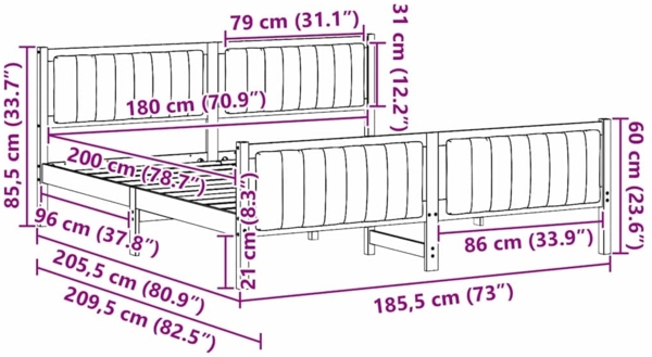 vidaXL Bettgestell Braun und Schwarz 180 x 200 cm Massivholz Kiefer 3394305 Bild 10