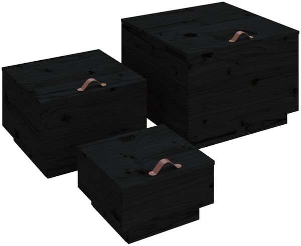 Aufbewahrungsboxen, faltbarer Korb mit Deckeln 3 Stk. Schwarz Massivholz Kiefer