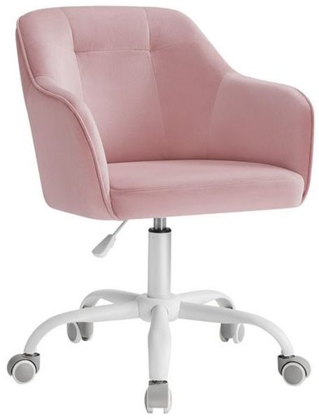 Songmics Homeoffice Stuhl, Drehstuhl, Schreibtischstuhl, höhenverstellbar, bis 110 kg belastbar, Samt, für Arbeitszimmer, Schlafzimmer, pastellrosa