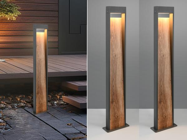 2er Set LED Wegeleuchten in Anthrazit & Holzoptik, Höhe 100cm