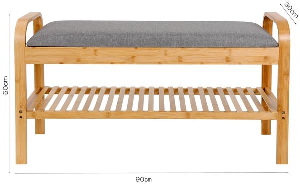 Lumaland Schuhregal Schuhregal aus Bambus mit Sitzbank, 1 Ebene 90x50x30 Schuhschrank Schuhbank Regal Schuhe Bild 4