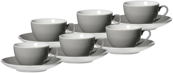 Ritzenhoff & Breker DOPPIO Kaffeetasse mit Untertasse 200 ml 6er Set grau