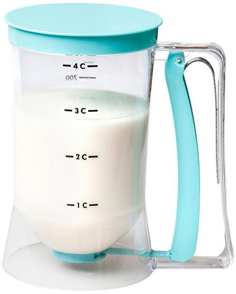 BURI Teigportionierer 0,9l mit Deckel und Einhandbedienung - Teigspender Dosierer für Muffins, Cupcakes, Pfannkuchen und mehr - Skala mit Deckel, leicht zu reinigen