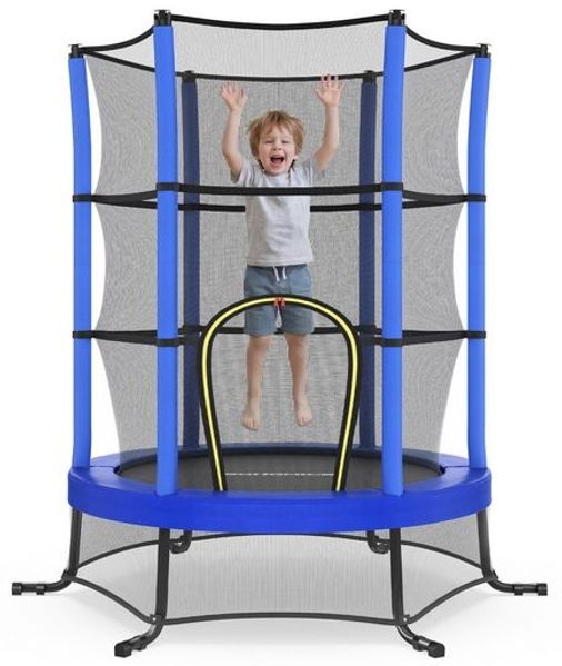 SONGMICS Trampolin Kinder, 174 cm Gartentrampolin mit Sicherheitsnetz, Mini-Trampolin für innen und außen, Stahlrahmen, blau
