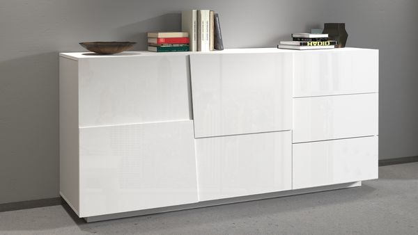 Sideboard >Bitonto< in Weiß Hochglanz - 180x86x44cm (BxHxT)