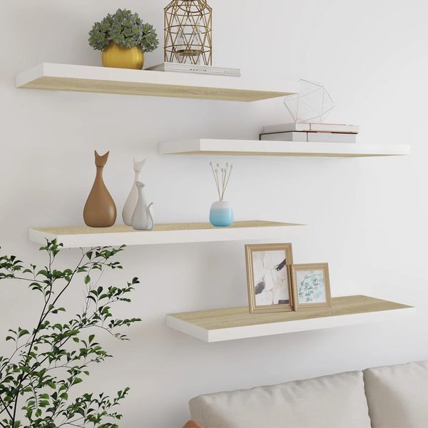 vidaXL Schweberegale 4 Stk. Eichen-Optik und Weiß 80x23,5x3,8 cm MDF 326581