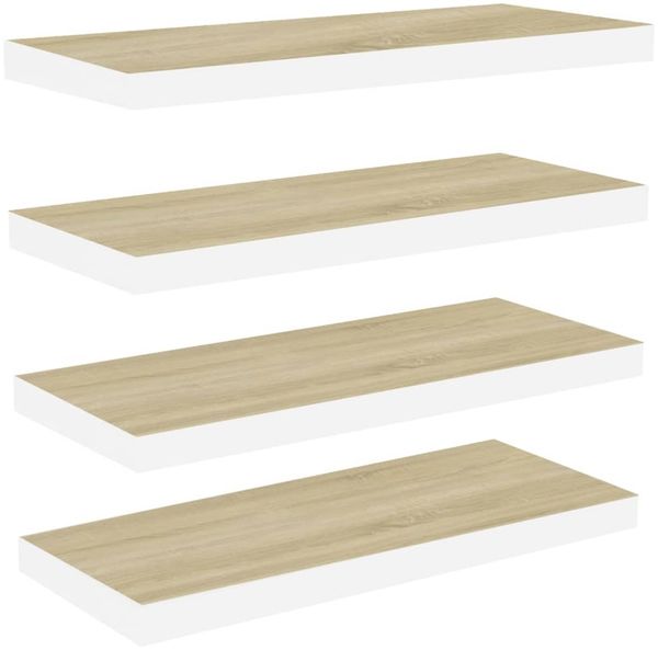vidaXL Schweberegale 4 Stk. Eichen-Optik und Weiß 80x23,5x3,8 cm MDF 326581 Bild 2