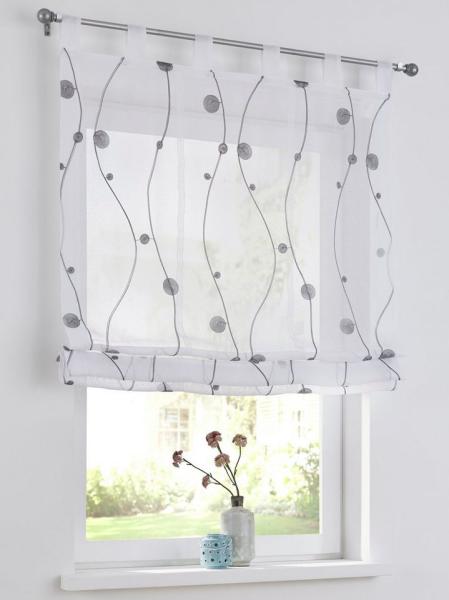 Kutti Raffrollo Nelly, mit Schlaufen, freihängend, modern bestickt, Kreise und Ranken