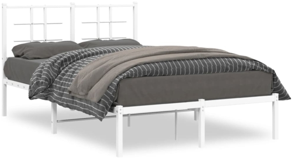 vidaXL Bettgestell mit Kopfteil, Metall weiß, 120x200 cm